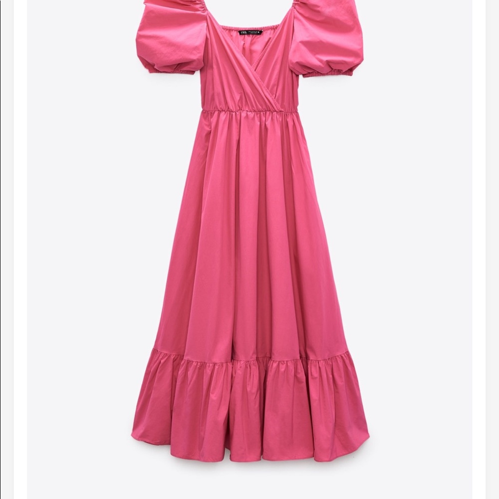 NWT_ZARA WOMAN SS22 DARK FUCHSIA PUFF SLEEVE MIDI DRESS 3067/331_S sizs